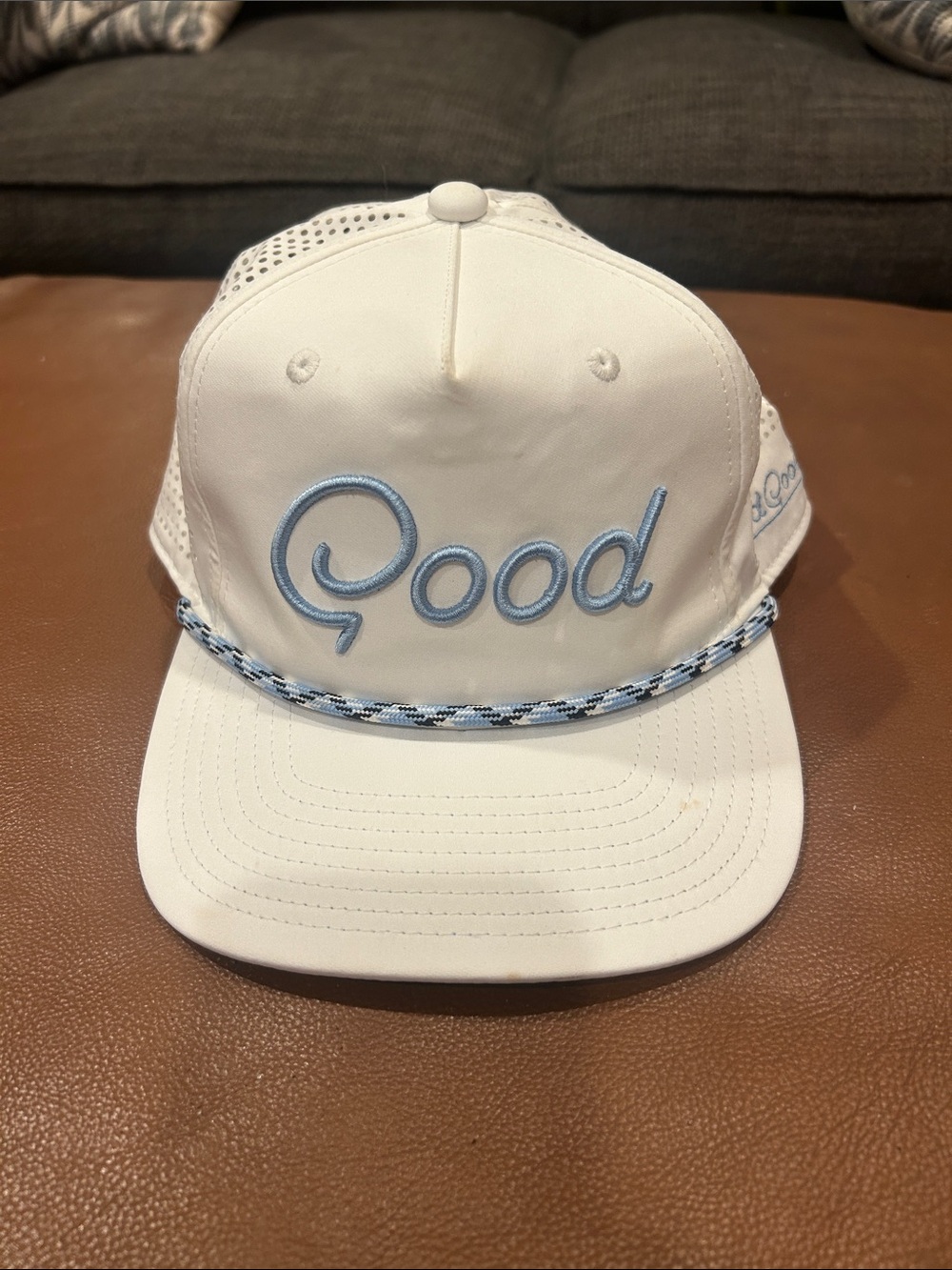Good Good Golf White Rope Snapback Hat Perforated Mesh Breathable